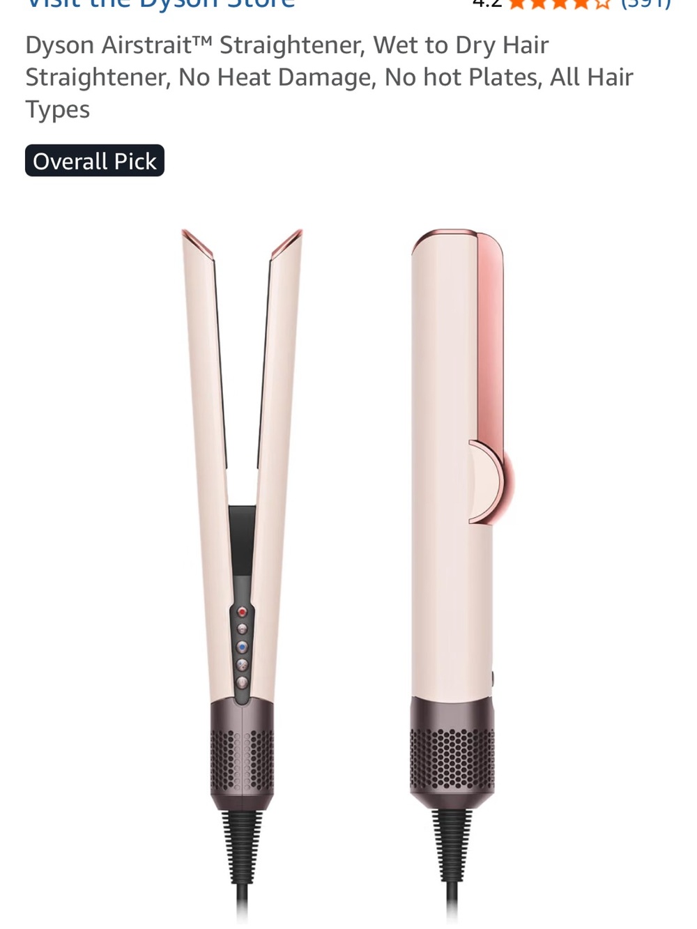 Dyson Pink and Rose Gold Hair Straightener